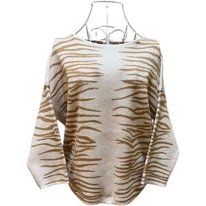 Greige Animal Print Jacquard Dolman Sleeve Camel/Ivory Sweater, Size M, NWT